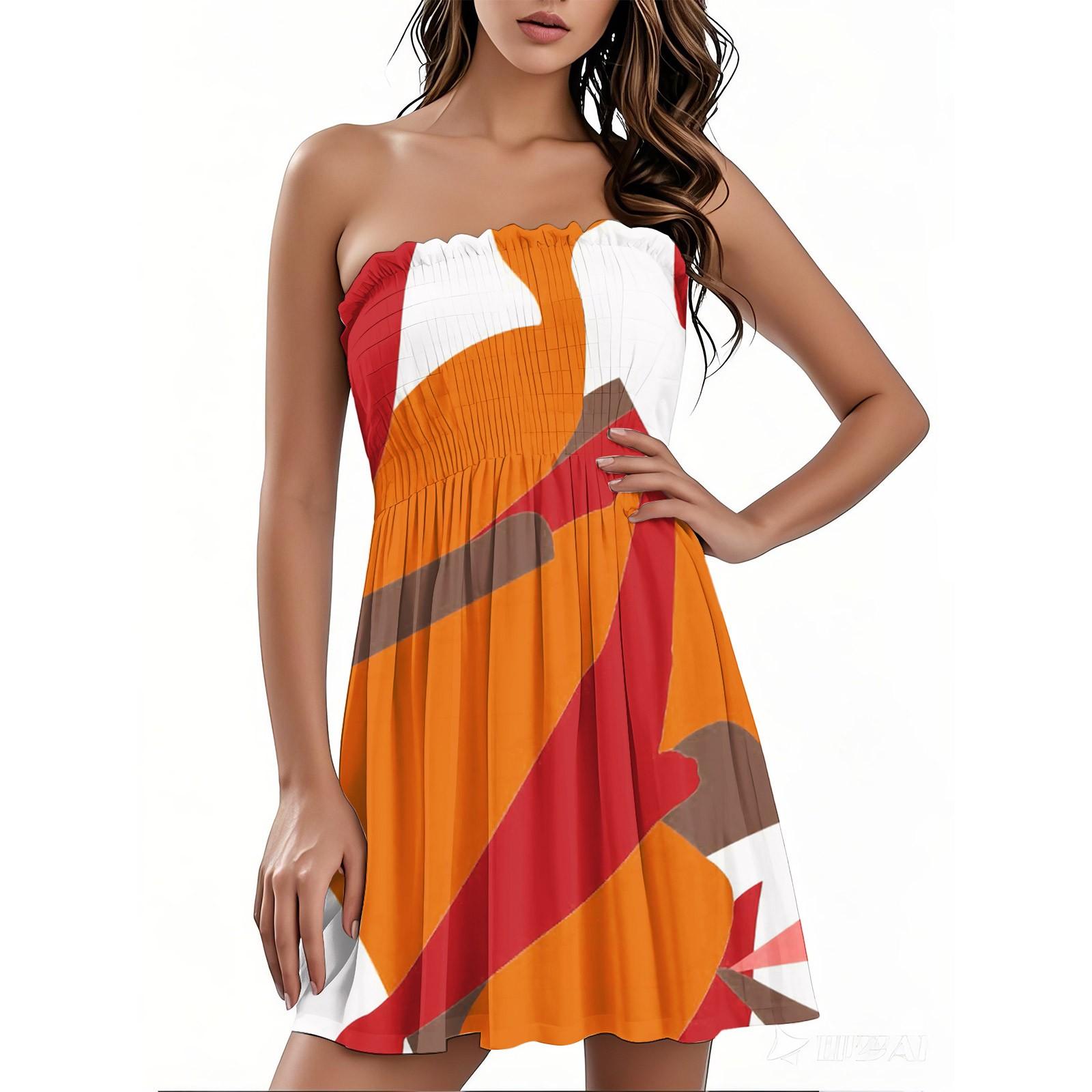 

Модное женское повседневное платье-бандо с цветочным принтом без рукавов XXL