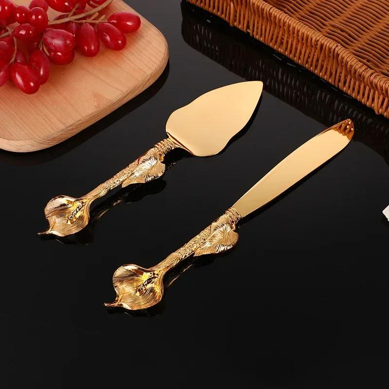 2pcs Zinc Alloy Spatula Set Wedding Celebration Birthday Cake Tableware Creative Design Leaf Handle Tableware