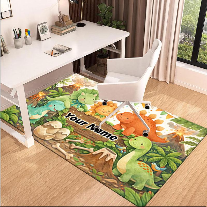 1PC Custom Name Dinosaur Adventure Land Theme Floor Mat Ideal for Living Room, Game Rooms, Office, Bedroom,Floor Mat Playful Design