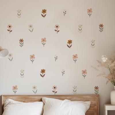 6Pcs Wall Decals, Flower Print Wall Stickers, Self-Adhesive Removable Waterproof Wall Decals for Home Bedroom Living Room Kids Room