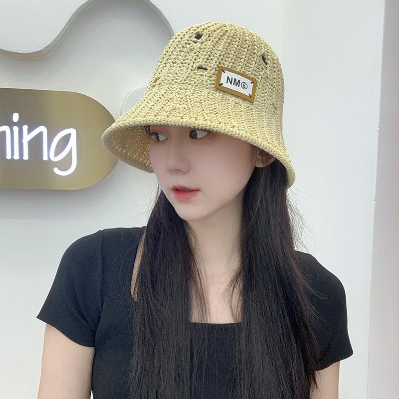 

New Knitted Straw Fisherman s Hat Children s Breathable Hollow Basin Hat Small Face Outdoor Versatile Bucket Hat