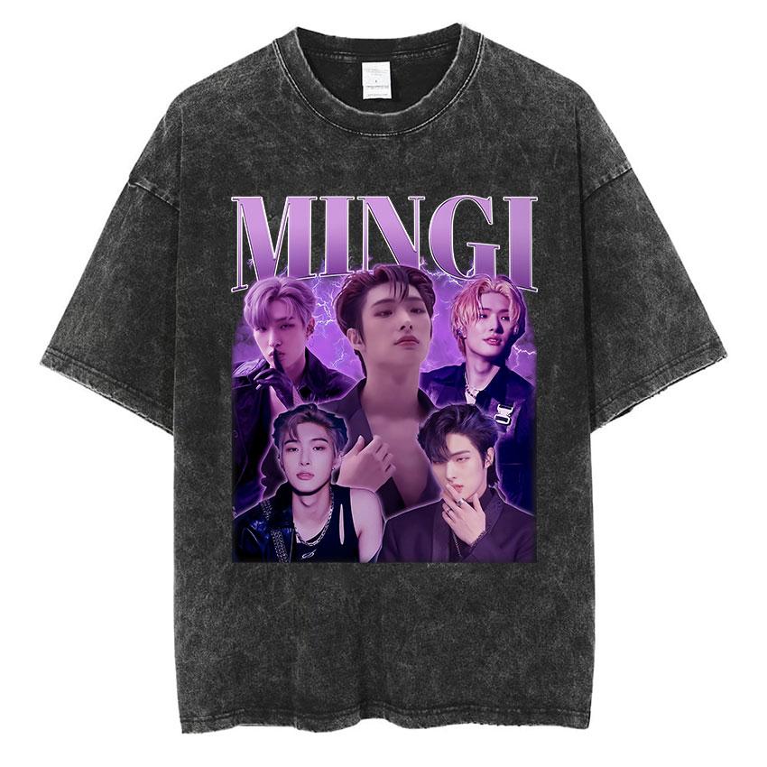 Vintage Washed Ateez Yunho Kpop Band Album 2026 TShirt Mens Women Hip Hop Loose Korean Fashion Short Sleeve T Shirt Streetwear