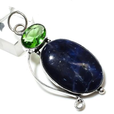 Natural Sodalite, Peridot Gemstone 925 Sterling Silver Pendant 2.48" L7G67