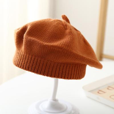 Yousheng Children Painter Hat Candy Color Knitted Elastic Keep Warm Anti-slip Beanie Baby Knitted Beret Solid Color Autumn Winter Cap Outdoor Bonnet