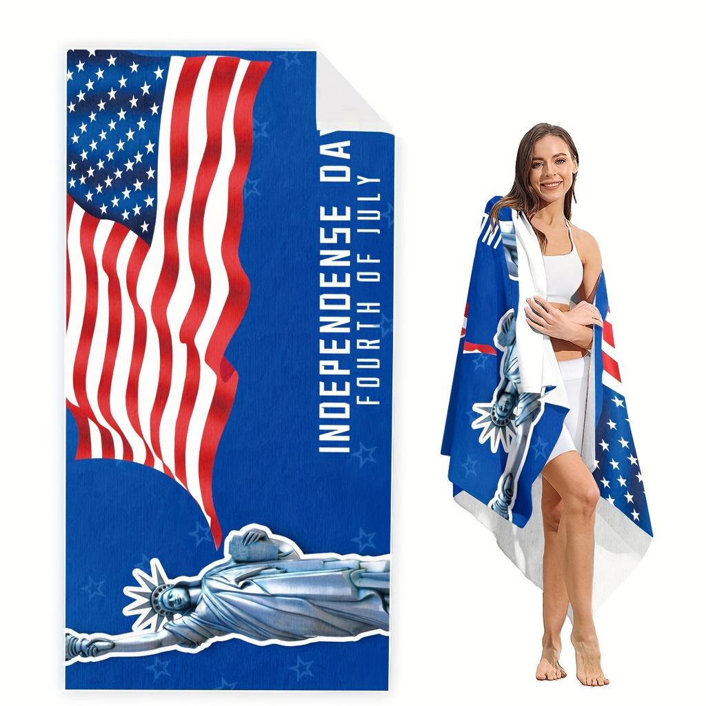 Adorable American Style Beach Towel, Freedom Theme Art, Soft Microfiber Towel, Perfect Gift For National Holiday