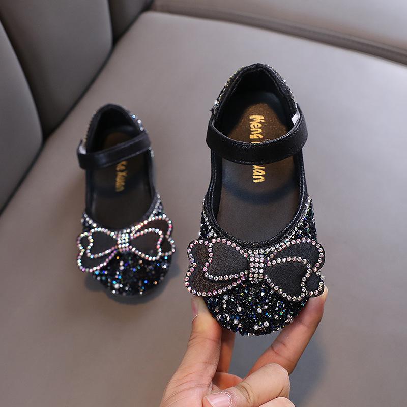 Jesienny nowy styl, eleganckie, dziewczęce, dla małych dziewczynek, dziewczęce, księżniczki, płaskie buty z cyrkoniami, skórzane buty, buty do występów tanecznych