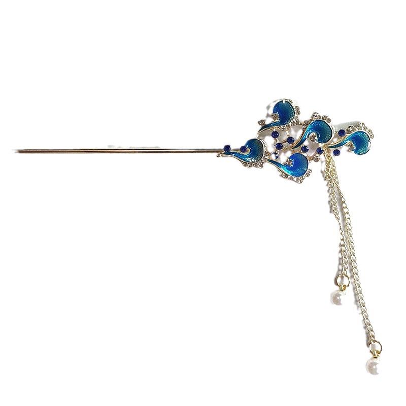 Blue Auspicious Cloud Tassel Hairpin - Ancient Style Women's Hair Accessory