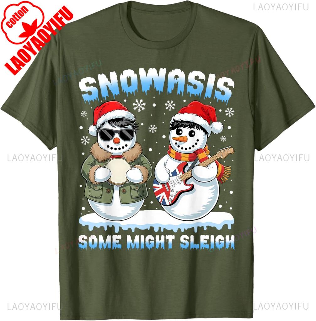 SNOWASIS Some Might Sleigh Xmas Snowman Rock Band Parody Trending TShirt High Quality Cotton Regular Short Sleeve Streetwear
