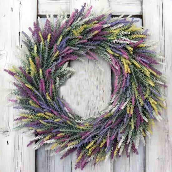 Large Artificial Lavender Wreath 50cm Diameter Faux Farmhouse Floral Garland for Door Wall Wedding Party Decor Summer Home Office Decoration