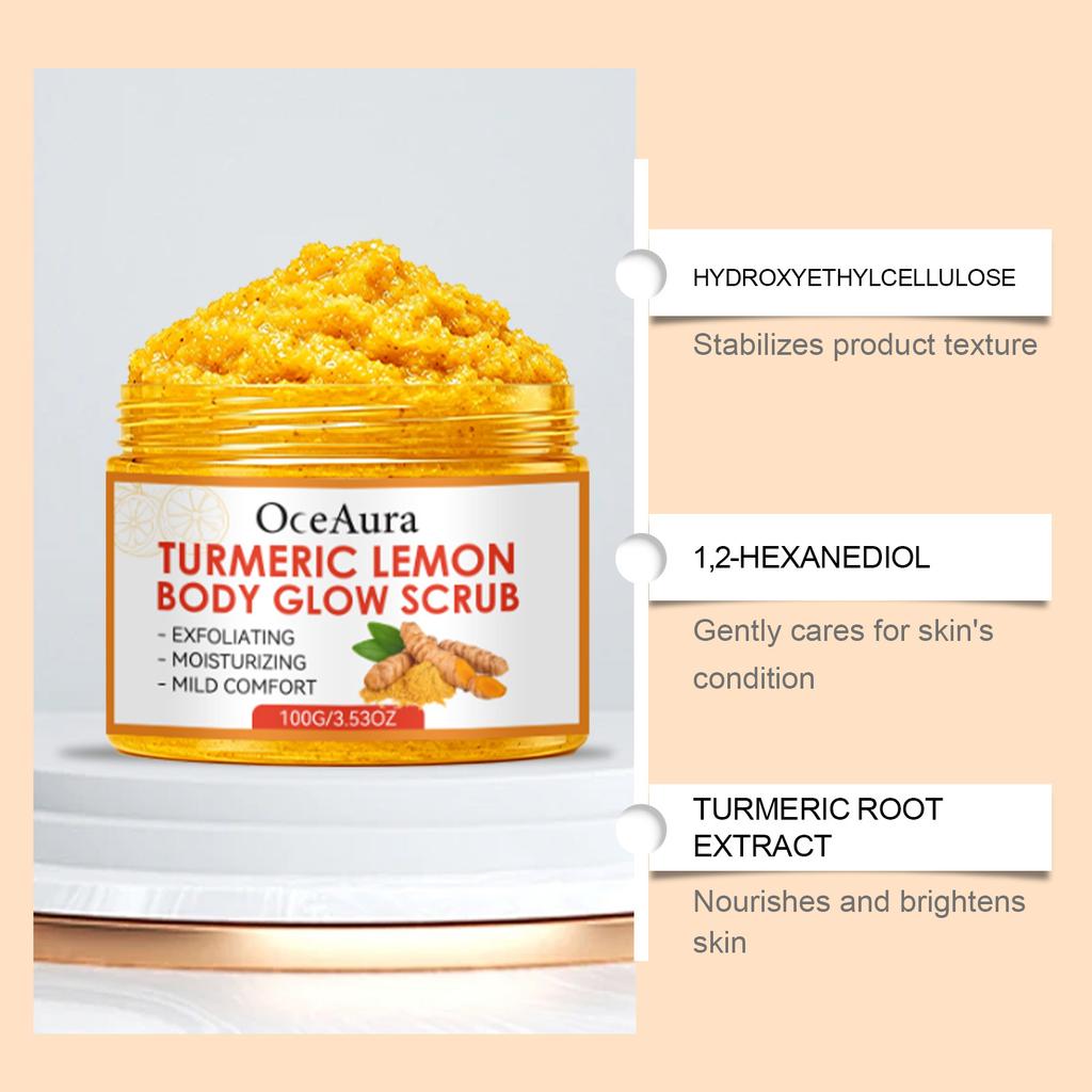 OCEAURA Scrub Corpo Curcuma e Limone Scrub Corpo Esfoliante Delicato per Pelle Liscia Cura del Corpo Nutriente 100ml