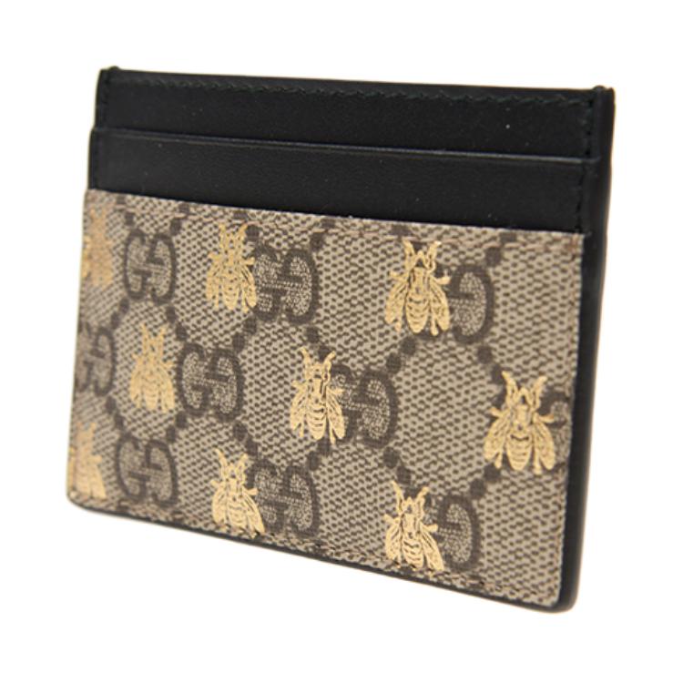 Gucci Bienen-Print Logo Canvas und Leder Kartenhalter Geldbörse Damen Geldbörse Ebenholz Schwarz 233166-9F260-8319