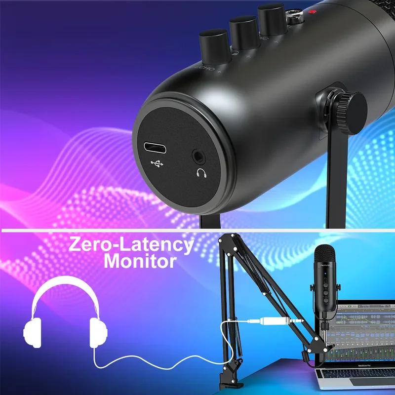 Professionelles USB Streaming Podcast PC Mikrofon Studio Niere Kondensatormikrofon Kit mit Schwenkarm für Aufnahme Twitch YouTube