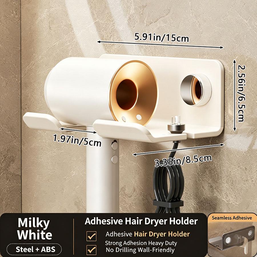 1pcs No-drill Hair Dryer Storage Rack Wall Mounted Electric Blow Dryer Holder for Home Use in Bathrooms