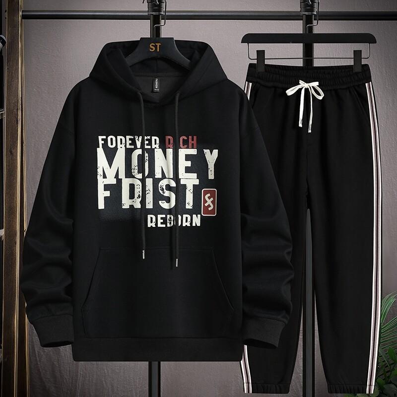 

Осенний комплект толстовки с капюшоном для подростка, модный комплект из двух предметов 3XL чёрный