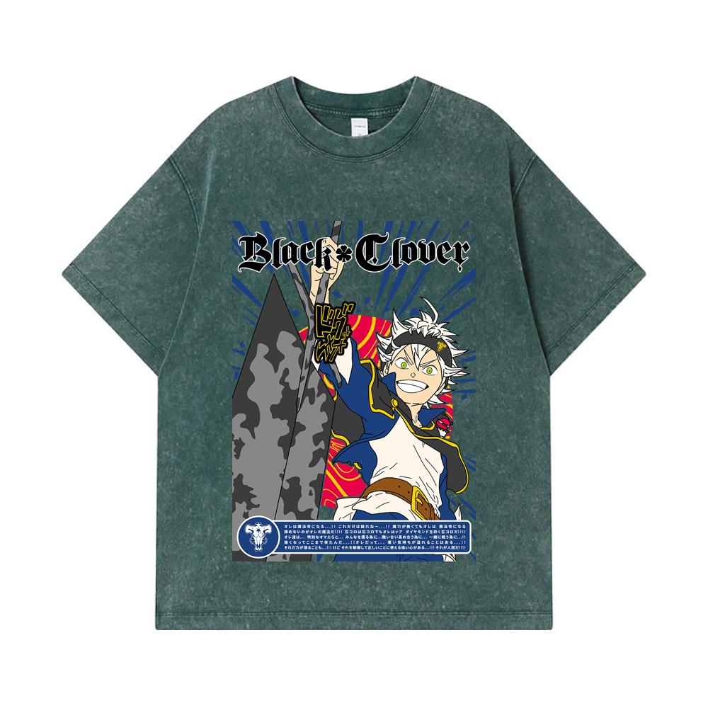 275 GSM Washed T-shirts 100% Cotton Black Clover V10 Asta Print Unisex Heavy Cotton T Shirt
