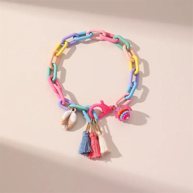 

New Trendy Multicolor Acrylic Anklet for Women Boho Tassel Ball Pendant Handmade Anklet Leg Chains Charm Summer Beach Zircon
