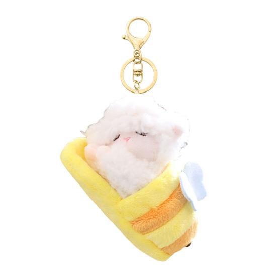 Adorable Sleeping Lamb Keychain, Soft Plush Sheep Stuffed Animal Pendant, Cartoon Slipper Position Key Ring for Bag Backpack, Cute Gift for Her жёлтый