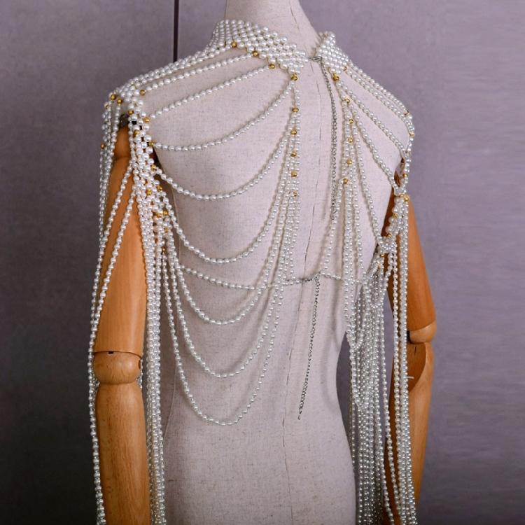 Long Shoulder Chain Sexy Wedding Dress Body Jewelry Pearl Body Chain for Women