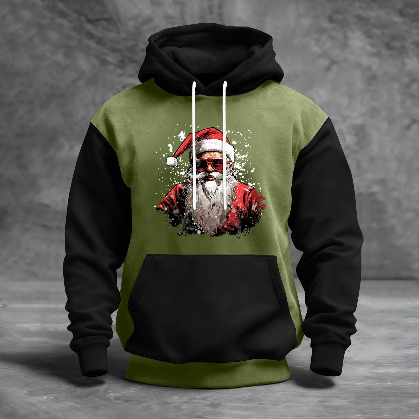 

Мужской рождественский свитшот с капюшоном, повседневный, спортивный, удобный, с цветными блоками и принтом XXL