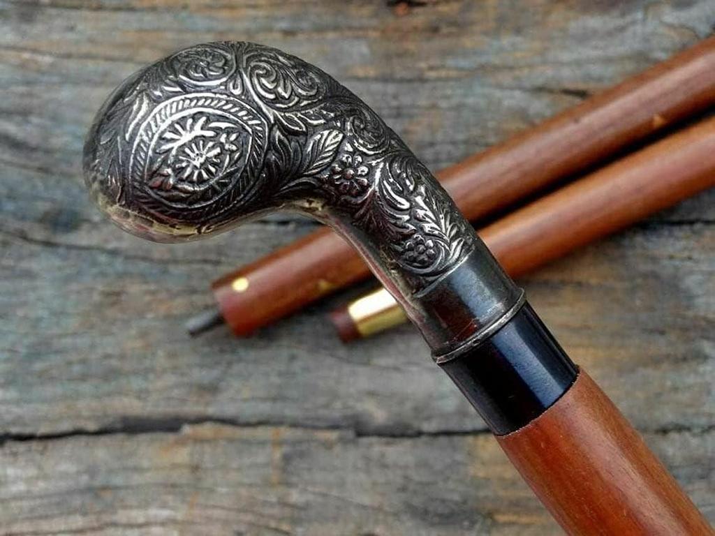 Antique Style Victorian Vintage Designer Brass Handle Cane Wooden Walking Stick