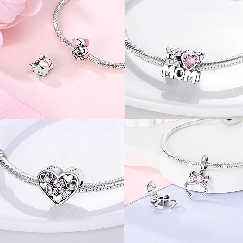 Original Silber Mutter Geschenk Charms Rosa Herz Liebe Mama Anhänger Familie Perlen Passend Armband DIY Geschenke Für Frau Schmuck