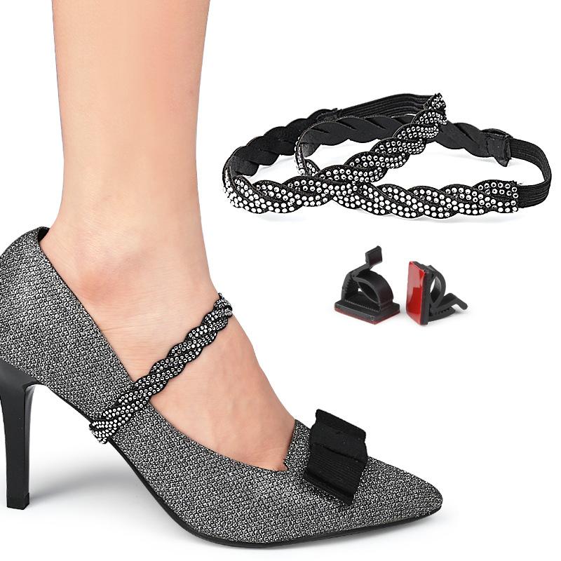 Women Shoelaces for High Heels Adjustable Ankle Shoe Belt Holding Bundle Shoe Laces Tie Straps Band Elastic Rhinestone Shoelace