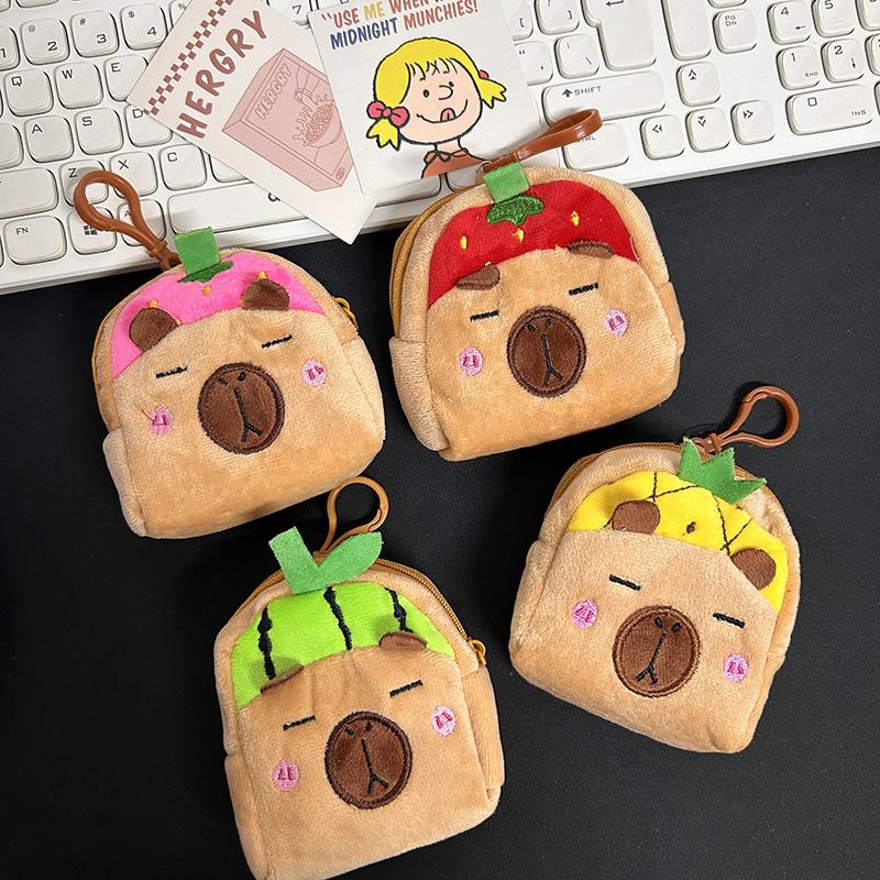 Capybara Plush Coin Purse Cartoon Small Fruit Bag Lovely Cartoon Bags Pendant Cute Watermelon Keychain Headphone Storage Bag