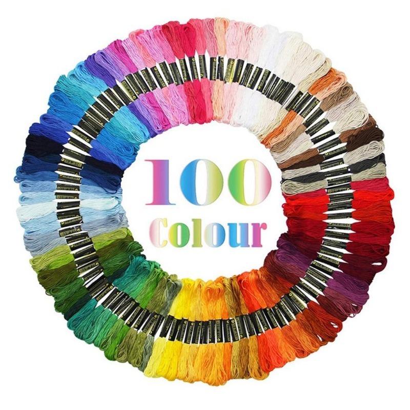 

100 Colors Skeins Rainbow Cross Stitch Thread Embroidery Thread Floss Bracelet String Kit Craft Floss, Needlepoint Cotton Yarn 100pcsX8meters