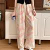 Summer Women's Cotton Rayon Loose Fit Soft Homewear Ankle-Length Wide Leg Floral Printed Lounge Pants