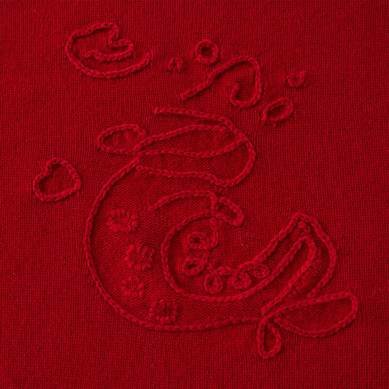 Northern Deer 100% Merino Wool New Year Red Koi Pullover Sweater