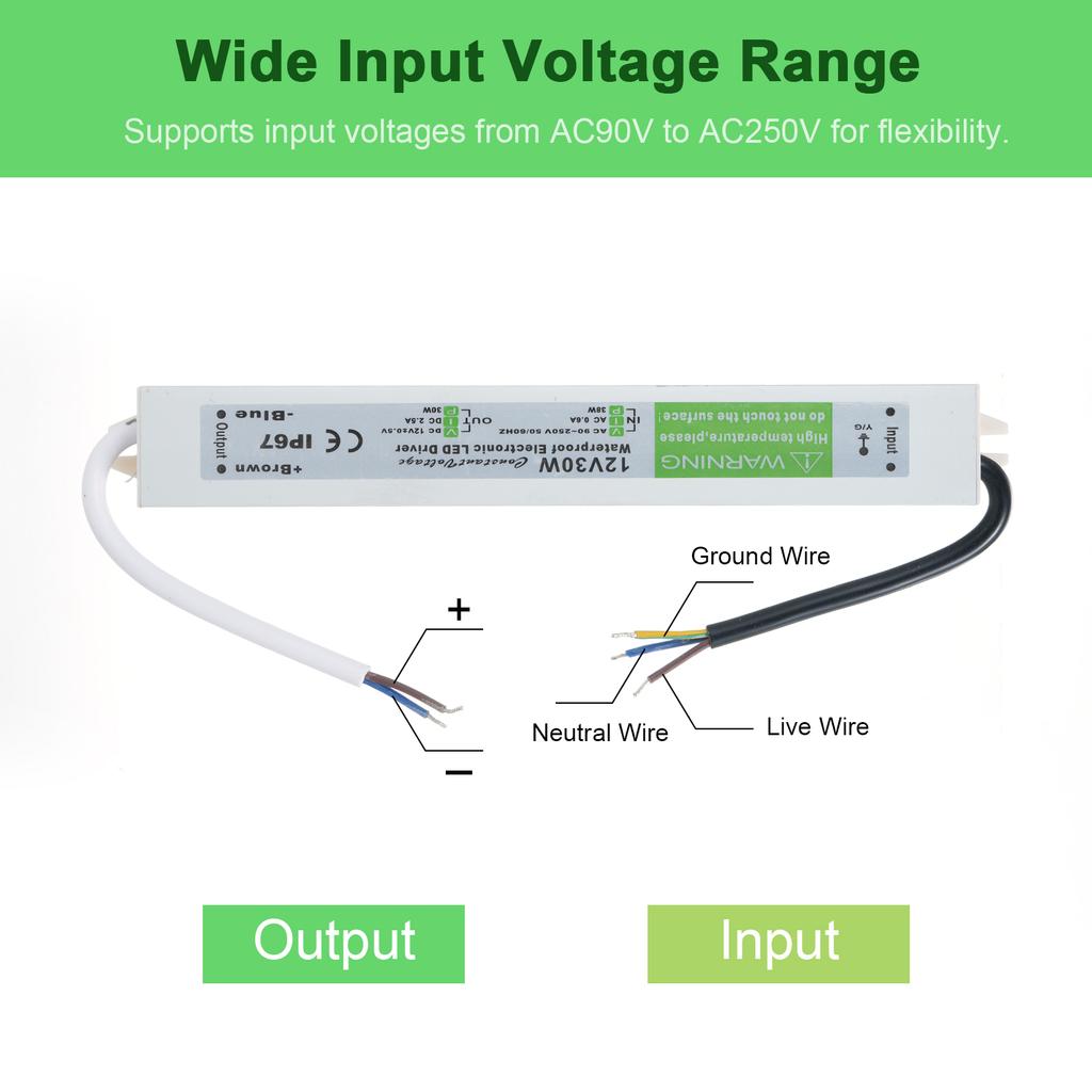 LED Driver Waterproof IP67 Switch Power Supply Transformer Adapter AC 90V-250V to DC 12V 50W Low Vol