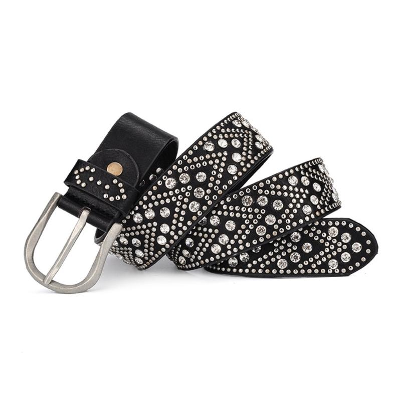 

Y2k Temperament Rhinestone Belt Hot Girls Shinning Studded Belt Cowgirl Belt чорний