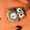 Cartoon Women's Man Owl Pocket Watch Cute Mini Antique Bronze Color Quartz Necklace Pocket Watch For Giving Family Birthday Gift