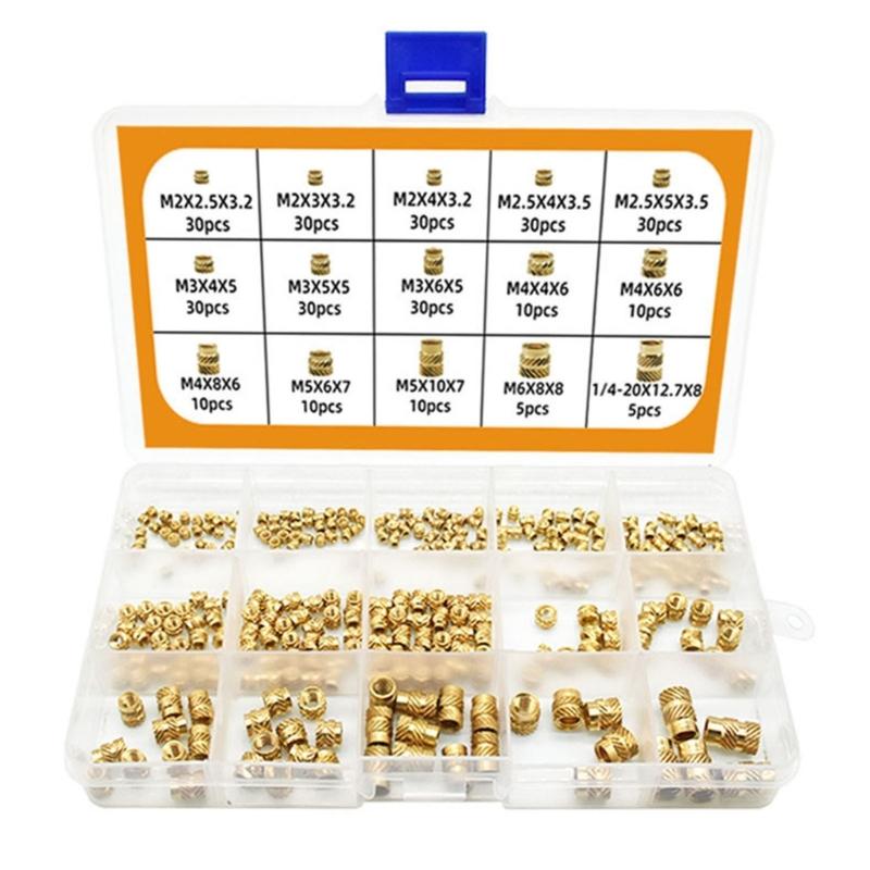 300pcs Female Thread Brass Knurled Embedment Nuts Assortment Nuts Accessories