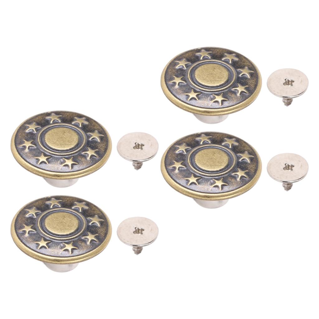 50 Sets Pants Button 17mm Bronze Circle Star Pattern Stainless Steel Pants Rivets with 2x6.5mm