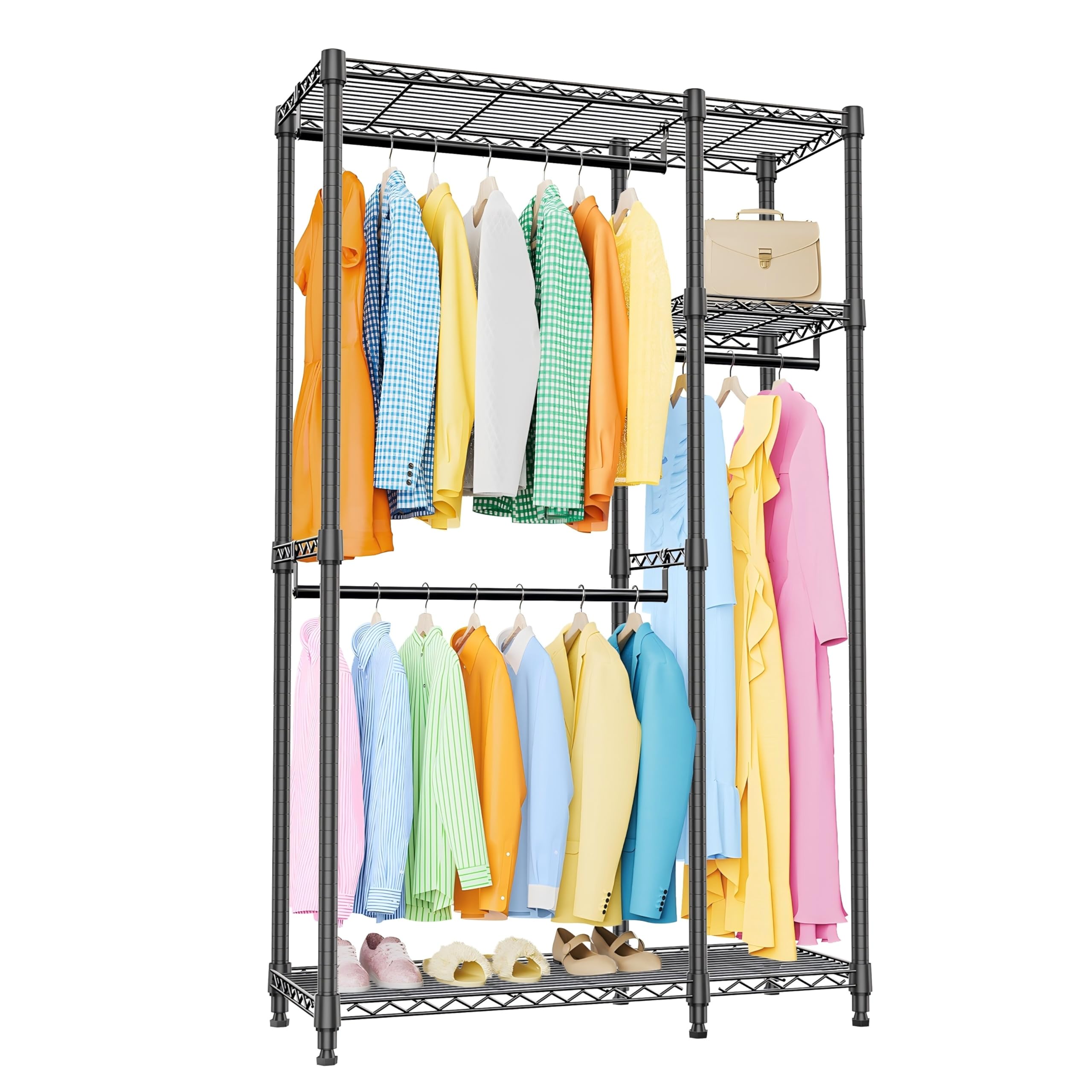 

IZEUK Одежда с 2 натяжными проволоками для одежды Отдельно стоящий шкаф для пальто Легкая Тяжелая сборка Включает 3 отделения для одежды Без инструментов Ширина 110 x Глубина 40 x Высота 194 чёрный