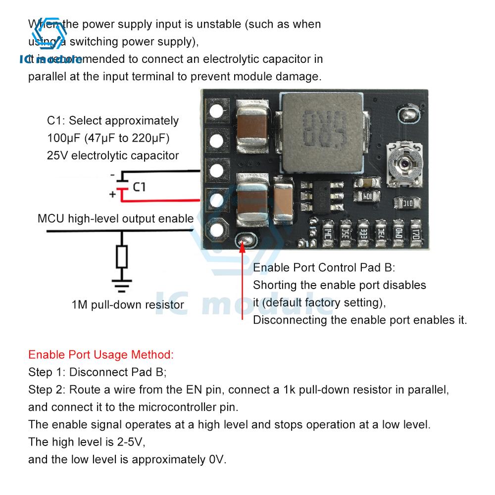 DC-DC Adjustable Buck Converter Module 4.5V-20V to 1-16V/1.8V/2.5V/3.3V/5V/9V/12V Fixed Output, 2A 10W with Enable Pin