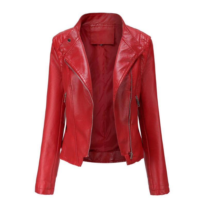 Dames Kunstleer Slim Fit Korte Jas Met Reverskraag Lange Mouwen Casual Bovenkleding