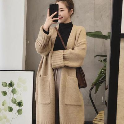 2025 Korean Style Thick Knit Mid-Length Cardigan for Women