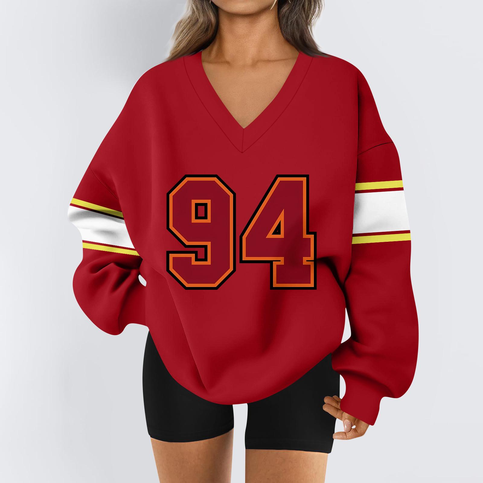 

Женская свободная и удобная спортивная одежда с V-образным вырезом и надписью, толстовка с длинным рукавом, повседневная одежда для сочетания M