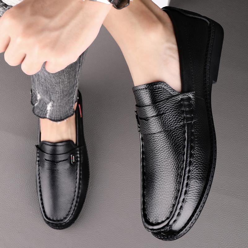 Rutschfeste Bootsschuhe Echtes Leder Herren Slipper Einfacher Mokassin Slip-on Weiche Flats Bequeme Handgefertigte Herren Fahrschuhe