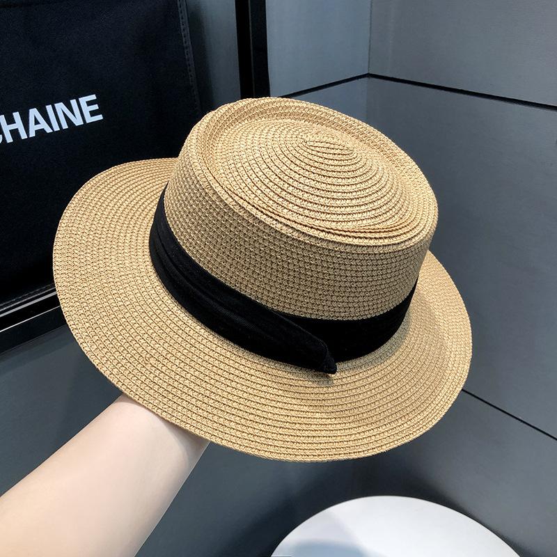 French flat-top sunshade straw hat children's new straw top hat summer seaside vacation sun protection beach sun hat