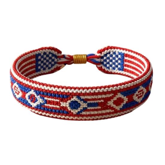 Woven Bracelet Handcrafted Red White Blue Patriotic Bracelet Adjustable American Flag Bracelet 4th of July Jewelry