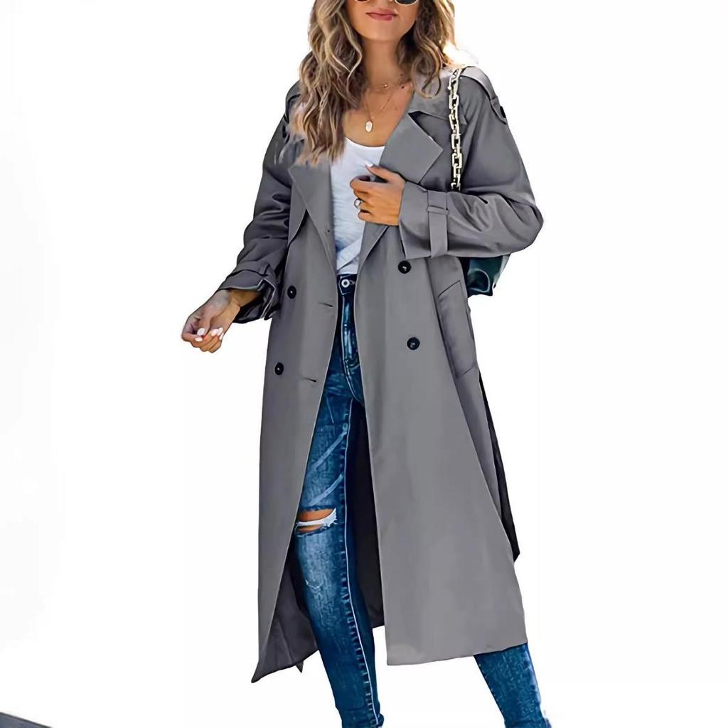 Damen Mittellanger Trenchcoat Frühling und Herbst Koreanischer Stil Große Größen Trendiger Britischer Stil Übermantel Knielanger Mantel