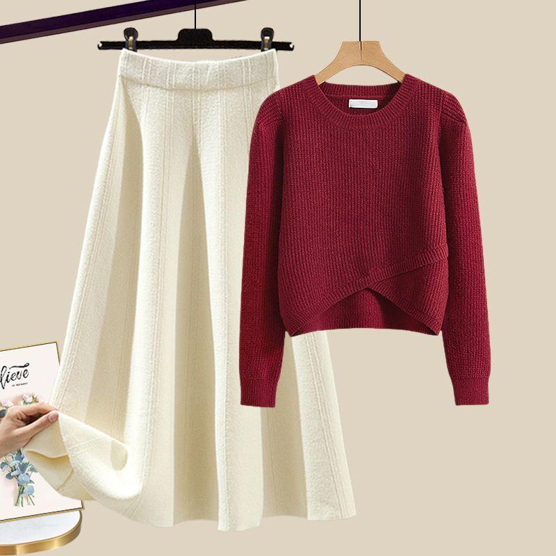 Spring suit women's 2 new large size wear temperament knitted sweater skirt Maillard wear a complete set