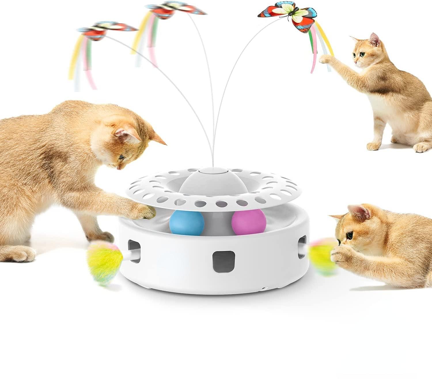 

Cat Toys 3-in-1Interactive Kitten Toy, Fluttering Butterfly, Random Moving Ambush Feather,Track Balls,Indoor Exercise Cat Kicker белый