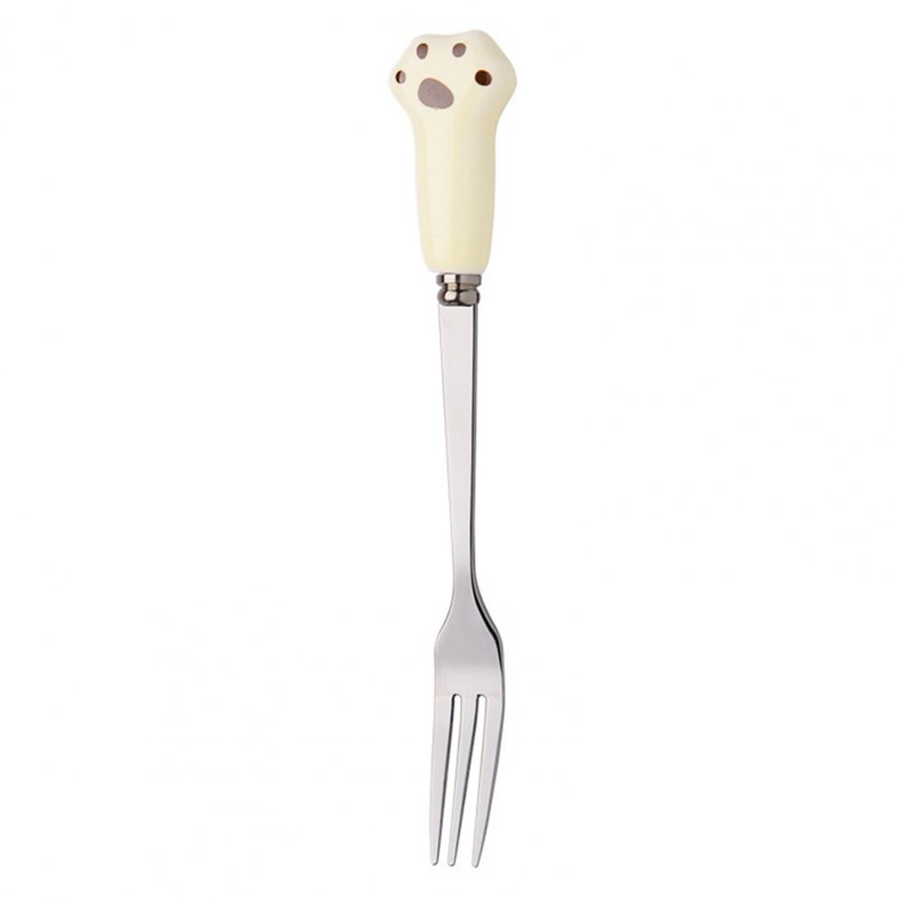 13cm Cake Fork Stainless Steel Cartoon Cat Claw Paw Fork Novelty Smooth Edges Ceramic Handle Fork For Fruits Desserts Noodles