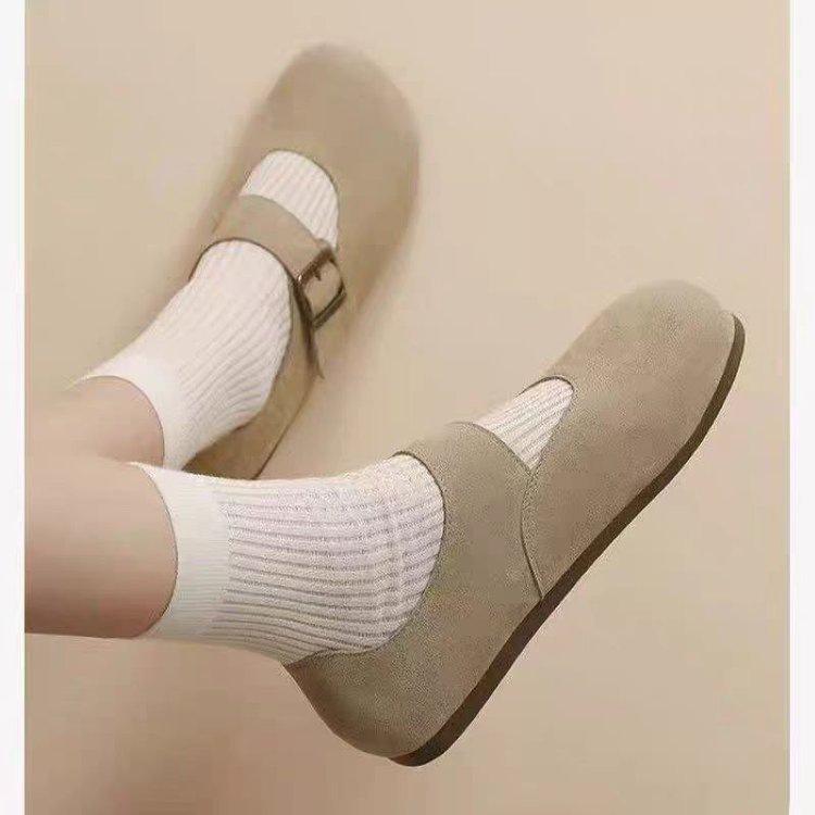 Осенние полностью кожаные Birkenstocks, новые с юбками, мягкие Doudou shoes, однотонные туфли Mary Jane на плоской подошве 35 абрикосовый