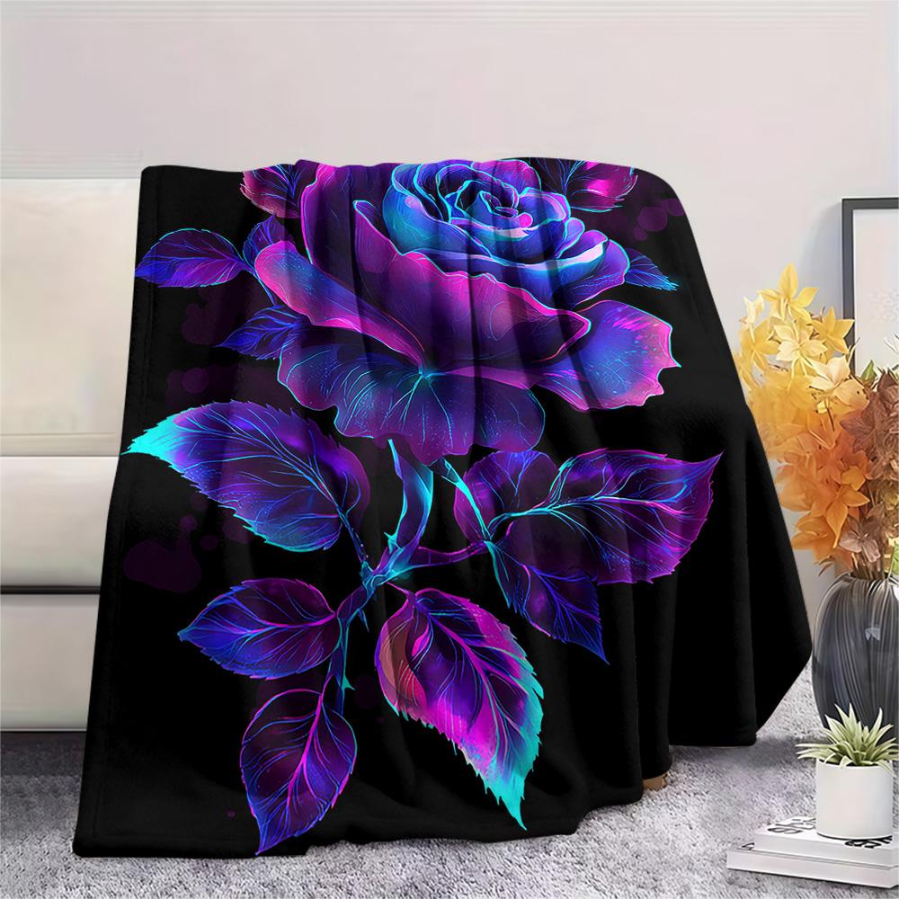 Rose Print Flannel Blanket, High Quality Comfortable for All Seasons, Home Decor, Warmth and Comfort, Perfect for Christmas Gifts