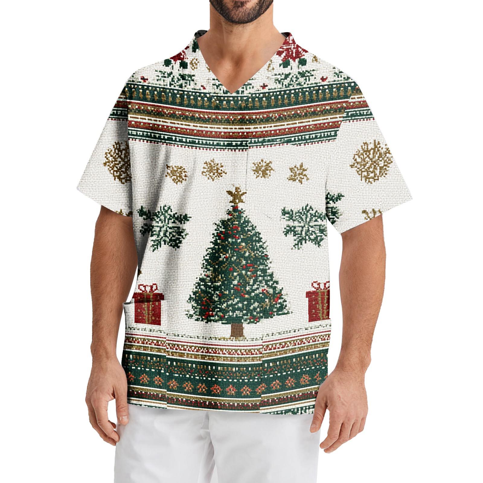 

Мужская рабочая блузка с короткими рукавами и v-образным вырезом с принтом, топ с нагрудным карманом XL